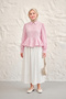 Women's Gold Button Detail Ruffled Short Shirt Pink