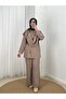 Sanem Metal Buttoned Shawl and Trouser Set-Na3443 Mink