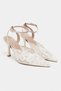 Aveny Beige Lace Embroidery Detail Ankle Strap Thin Heeled Women's Shoes - 6