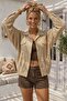 Beige Shirt Collar 3/4 Sleeve Buttoned Embroidered Casual Cotton Oversize Woven Jacket 65 79 - 5