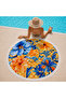 Tropical Orange and Blue Floral Pattern 150 cm Round Beach Towel - 2