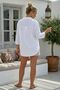 White Shirt Collar 3/4 Sleeve Buttoned Pocket Embroidered Casual Cotton Woven Shirt 73 60 - 6