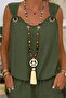    Women's Zero Sleeve V-Neck Bird Eye Detail Blouse Short Aerobin Double Set - 2