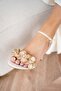 Cage Stone Flower Detailed Women's Leather Heeled Shoes