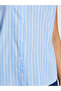 Blue Striped Sleeveless Shirt with Shoulder Pads - 5