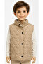 Boys' Beige Color Thin Quilted Puffer Vest with Zipper Closure, Snap Fasteners, Small Pockets, and Lining