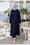 Women's Buttoned Strawberry Fabric Navy Blue Two-Piece Set - 2