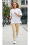 Women's Beige High Waist Seamless Ribbed Waist Tightening Flexible Long Sports Leggings - 4