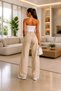 Irina 90`S Lycra Loose Women's Beige Super High Waist Loose Leg Denim Jeans - 7