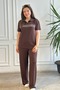 Polo Collar Ribbed Stone Embroidered Short Sleeve Set - 5