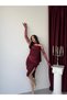 Burgundy Gloved and Scarf-Strapped Midi Evening Dress - 4