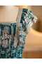 Sea Blue Patterned Ruffled Maxi Dress with Silver Stripe Detail - 4