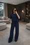 Morena Osho Fabric Women's Women's Comfortable Summer Short Sleeve Double Bottom Top Set Navy Blue 2026 - 2