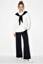 Women's Black Shawl Detailed Long Sleeve Basic T-Shirt Elastic Waist Loose Pants Modal Set 4126 60286249 - 3