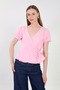 Women's Side Tie Elastic Sleeve Blouse - Pink - 2