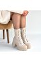 Jones Beige Leather Lace-Up Heeled Boots - 4
