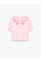 Cotton Pack Short Balloon Sleeve Rubber Detailed Crew Neck Floral Poplin Blouse - 3