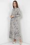 Women's Shirt Collar Belted Floral Patterned Viscose Stone Hijab Dress - 6