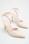 Costa Beige Stone Ankle Strap Detailed Women's Evening Dress Heeled Shoes