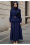 Women's Gold Buckle Belt Detailed Peplum Blouse Flared Skirt Shirt Collar Long Sleeve Hijab Two-Piece Set - 2