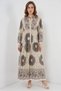 Women's High Collar Gathered Waist Floral Patterned Viscose F.Brown Hijab Dress - 3