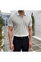 Polo Collar T-Shirt Striped Waffle Fabric Textured Cotton