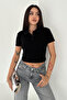 Women's Polo Collar Buttoned Crop T-Shirt