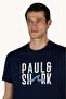Men's Regular Fit Round Neck Logo Printed Short Sleeve Navy Blue T-Shirt - 3