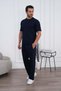 Men's Summer Navy Blue Tracksuit Set Oversize T-Shirt Elastic Lace-Up Baggy Pants - 5