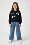 Black Stone Bow Patterned Badili Jean Pants Girls' Top and Bottom Set 24156 - 2