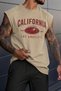 Men's Oversize Sleeveless T-Shirt 100% Cotton California Printed Crew Neck Tank Top