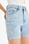 E0934Axnm39 Blue Boyfriend High Waist Double Leg Jean Shorts - 5