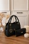 3 Compartment Women's Shoulder and Arm Bag with Gold Details + 2-Piece Wallet Set