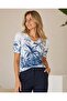Women's V-Neck Cotton Viscose Short Sleeve Sporty Stylish Floral Pattern Blouse - 3