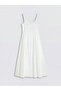 White U-Neck Brode Dress with Waist Belt - 6