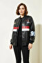 Women's Bomber Collar Printed Black Jacket - 2