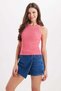 Women's slim fit cotton tank top with bicycle collar and pink crop top - 6