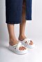 Clara Flat Heeled Ribbon Patterned Stone Thick and Orthopedic Sole Women's Slippers Cbt - White