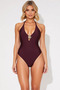 Women's Swimsuit V-Neck Sleeveless Covered Draped Accessory Detailed Brazilian Cut Animal Pattern Knitted Fabric Beach - 4