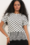 Women's Tulle Detailed Polka Dot Blouse 40018 - White
