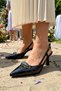 Black Patent Leather Design Buckle Open Back Goblet Heeled Evening Dress Shoes 41-42 Special Size