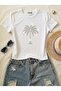 Women's Palm Stone Printed - Lycra Short Sleeve Body Tee Crop