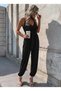 Women's Rope Strap Long Sandy Jumpsuit with Double-Breasted Collars and Waist Belt - 3