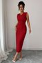 New Season Women's Sleeveless Double-Breasted Collared Waist Drawstring Detail Midi Elegant Crepe Dress - 5