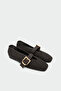 Pratt Buckle Detailed Straw Women's Bitter Brown Flat Ballerinas - 2