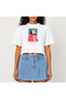 Crop T-Shirt White Printed Relaxed Fit Raw Cut Basic Short Tshirt