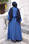 Cobalt Blue Sleeve Elastic Cape Dress - 5
