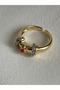 Gold Color Zircon Stone Sun Detailed Adjustable Ring - 2