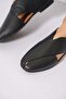 Seslas Side Window Front Cutout Genuine Leather Orthopedic Women's Shoes Black Skin - 4