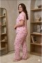 Summer Women's Fuchsia Ribbon Pattern Camisole Comfortable Ribbed Pajama Set - 4